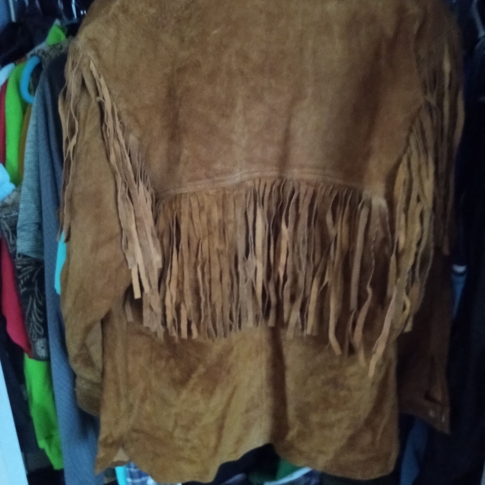 Don’t Stop Vintage Fringe Suede Leather Jacket Size small Tan Brown